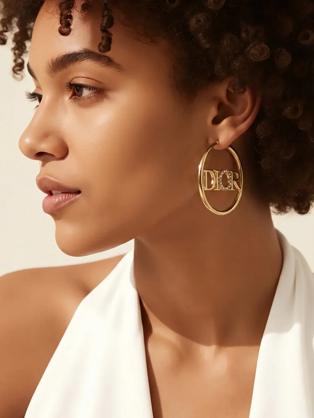 Gold toned  Hoop Earrings with Crystal-Studded O Logo